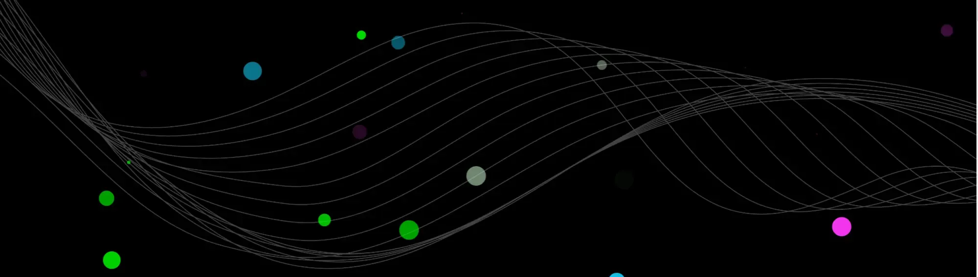 Black banner with flowing gray wave lines and scattered green, pink and blue dots
