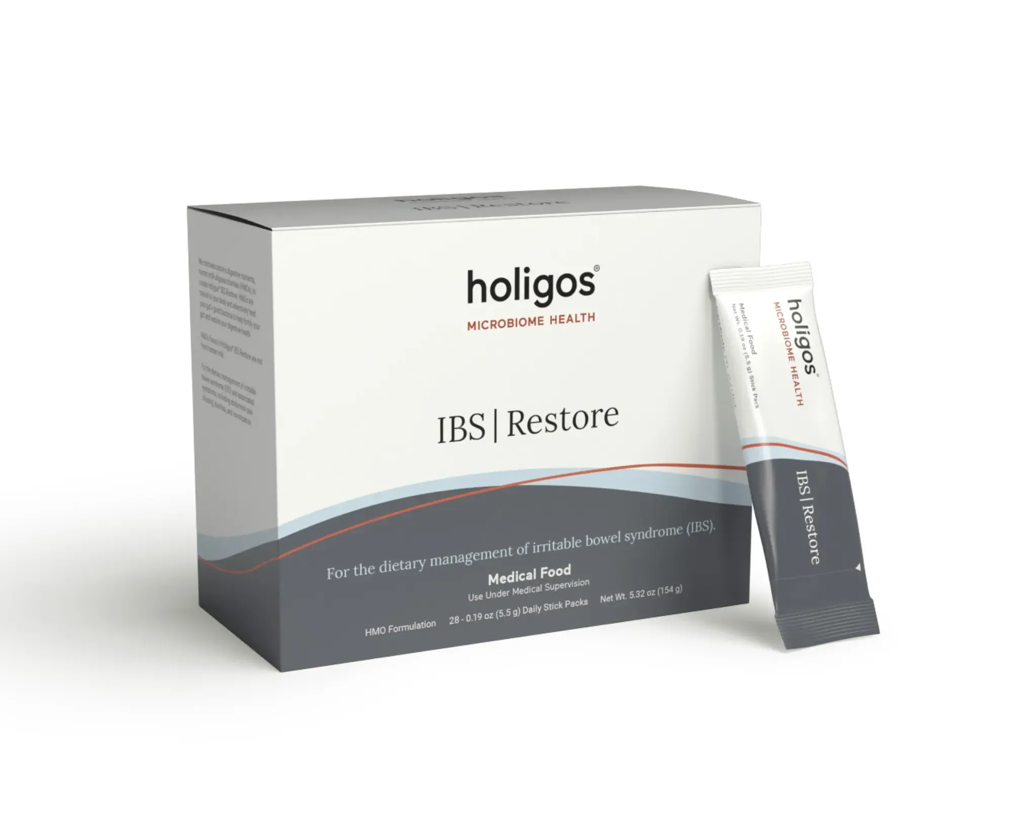 Holigos IBS Restore medical food box with a single daily stick pack