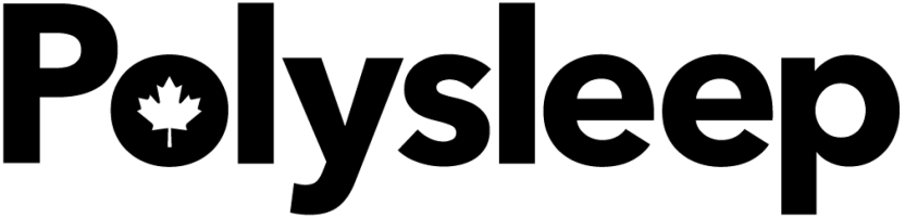 Polysleep wordmark logo with a maple leaf in the letter O