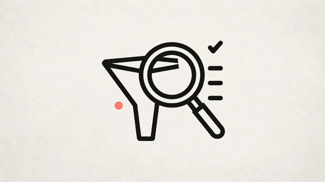 Sales funnel under a magnifying glass next to a checklist