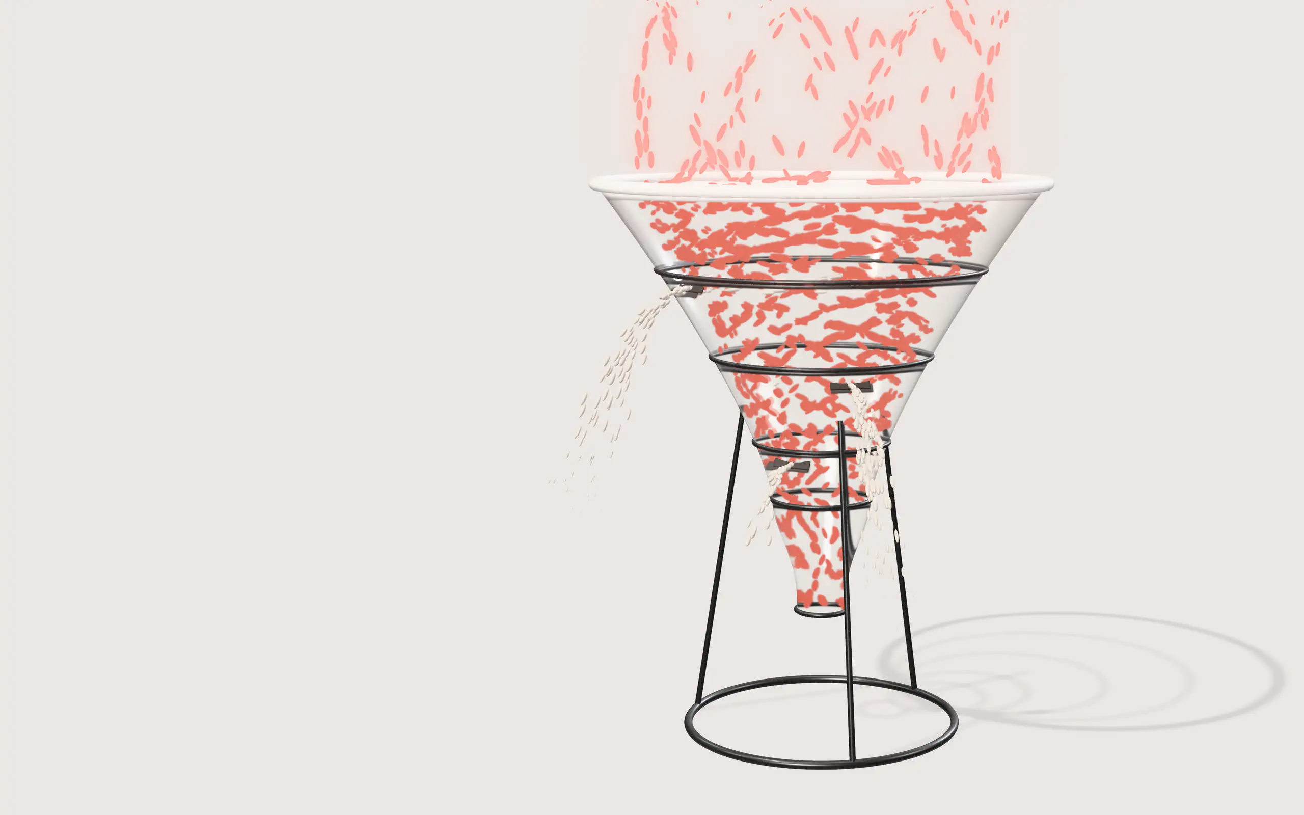 A glowing revenue funnel whose leaks are sealed one by one, small agent nodes taking over repetitive workflow loops while a rising flow line pulls away from a flat cost line, and a flywheel that keeps compounding.
